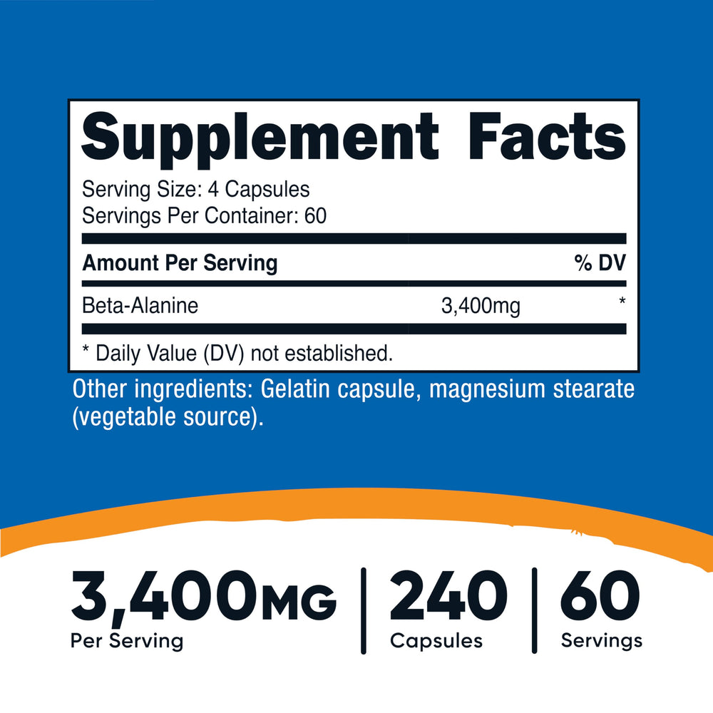Front label of Nutricost Beta-Alanine bottle