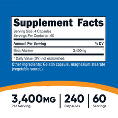 Front label of Nutricost Beta-Alanine bottle