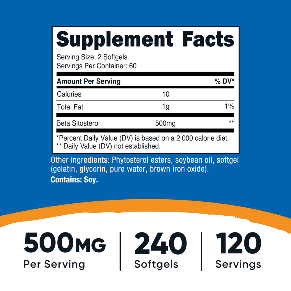 Nutrition facts label for Nutricost Beta Sitosterol 500mg softgels