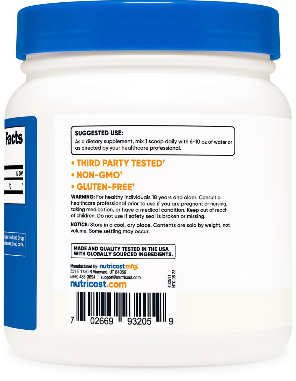 One gram serving scoop for Nutricost Betaine HCl Powder