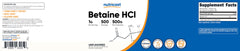 Supplement facts panel for Betaine HCl powder