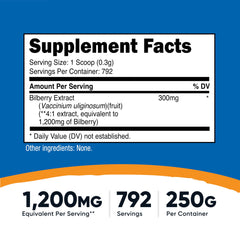 Nutricost Bilberry Powder 250g bottle - back label