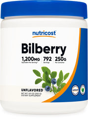 Nutricost Bilberry Powder 250g bottle - front view