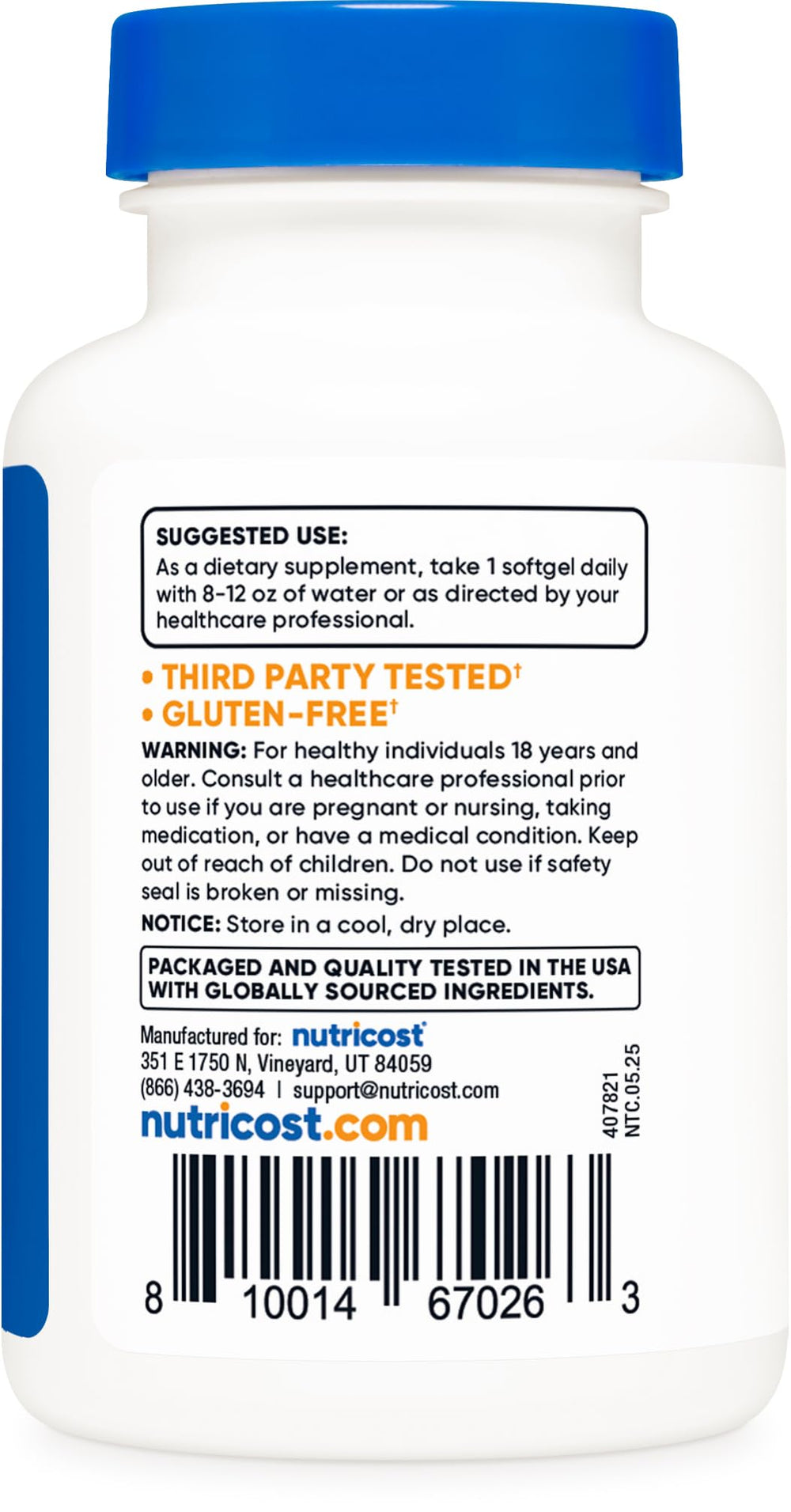 Non-GMO and gluten-free certification on Nutricost Biotin product