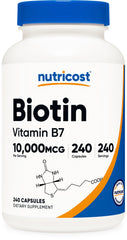 Nutricost Biotin 10000mcg bottle label - Vitamin B7 supplement
