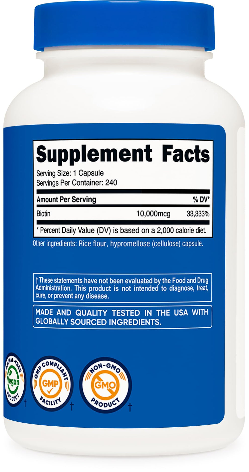 Nutrition facts label of Nutricost Biotin