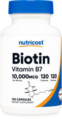 Product shot of Nutricost Biotin 10,000mcg 120 capsules