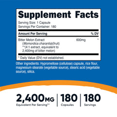 Close-up of Nutricost Bitter Melon 600mg label