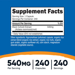 Back label showing supplement facts on Nutricost Black Cohosh bottle