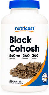 Front label of Nutricost Black Cohosh 540mg bottle with 240 capsules