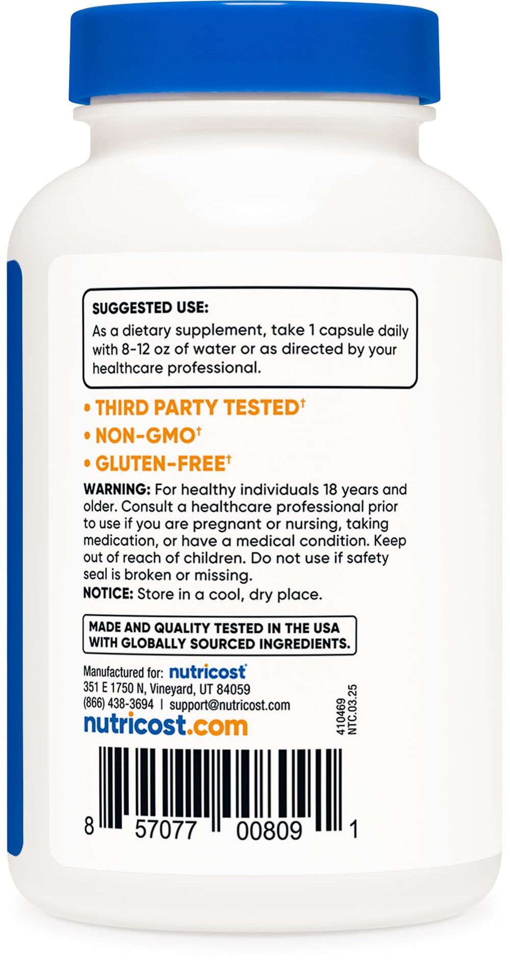 Detail showing 50:1 extract ratio and 8,000mg blueberry equivalent