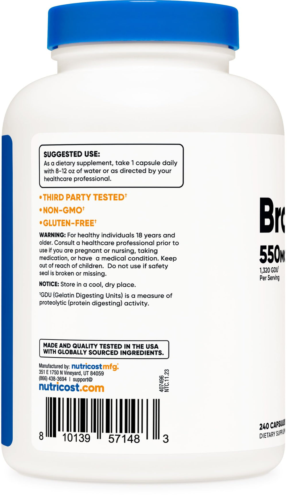 Nutricost Bromelain label with product details