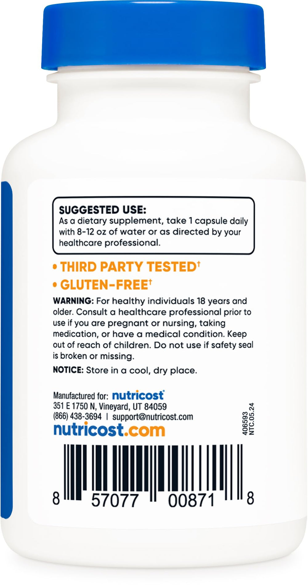 Non-GMO and Gluten-Free icons on Nutricost packaging
