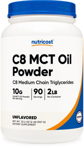 Nutricost C8 MCT Oil Powder bottle showing 95 percent C8