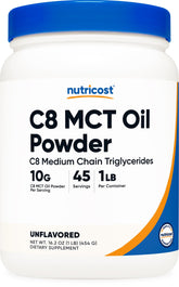 Front view of Nutricost C8 MCT Oil Powder 1LB (16.2oz)