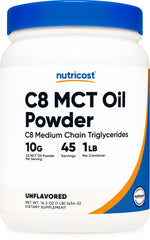 Front view of Nutricost C8 MCT Oil Powder 1LB (16.2oz)