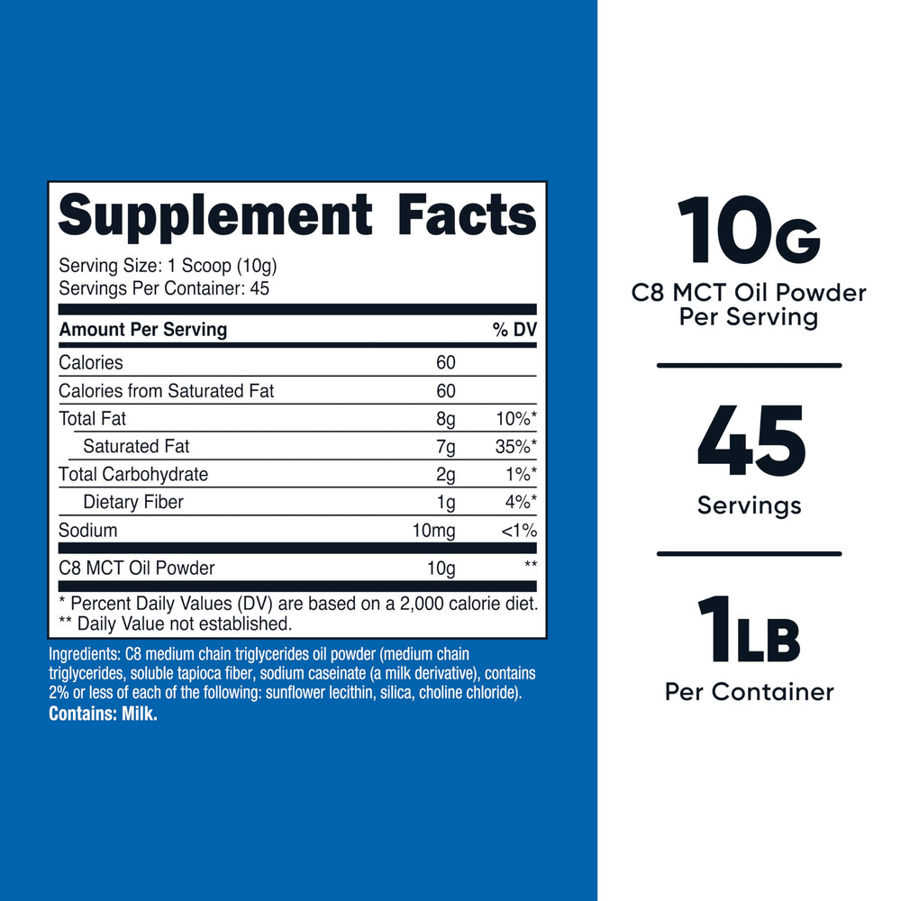 Side view of Nutricost C8 MCT Oil Powder 1LB (16.2oz)