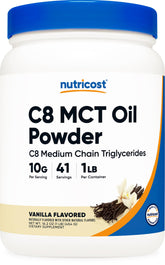 Front view of Nutricost C8 MCT Oil Powder Vanilla 1lb