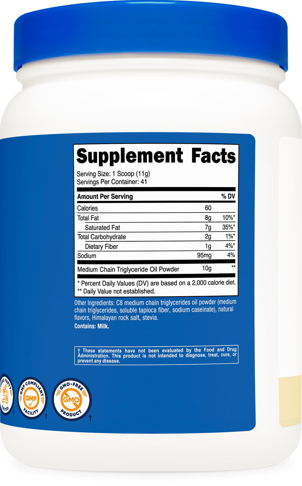 Packaging of Nutricost C8 MCT Oil Powder Vanilla 1lb