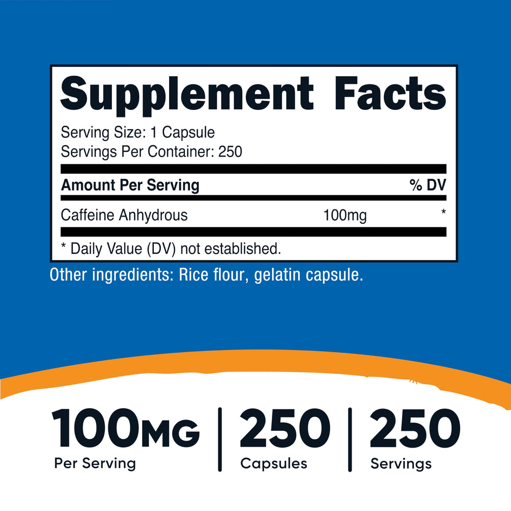 Close-up of Nutricost Caffeine Capsules 100mg