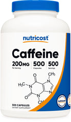Bottle of Nutricost Caffeine Pills - 200mg per capsule, 500 count