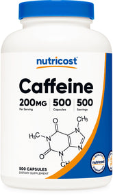 Nutricost Caffeine Pills bottle with 500 capsules