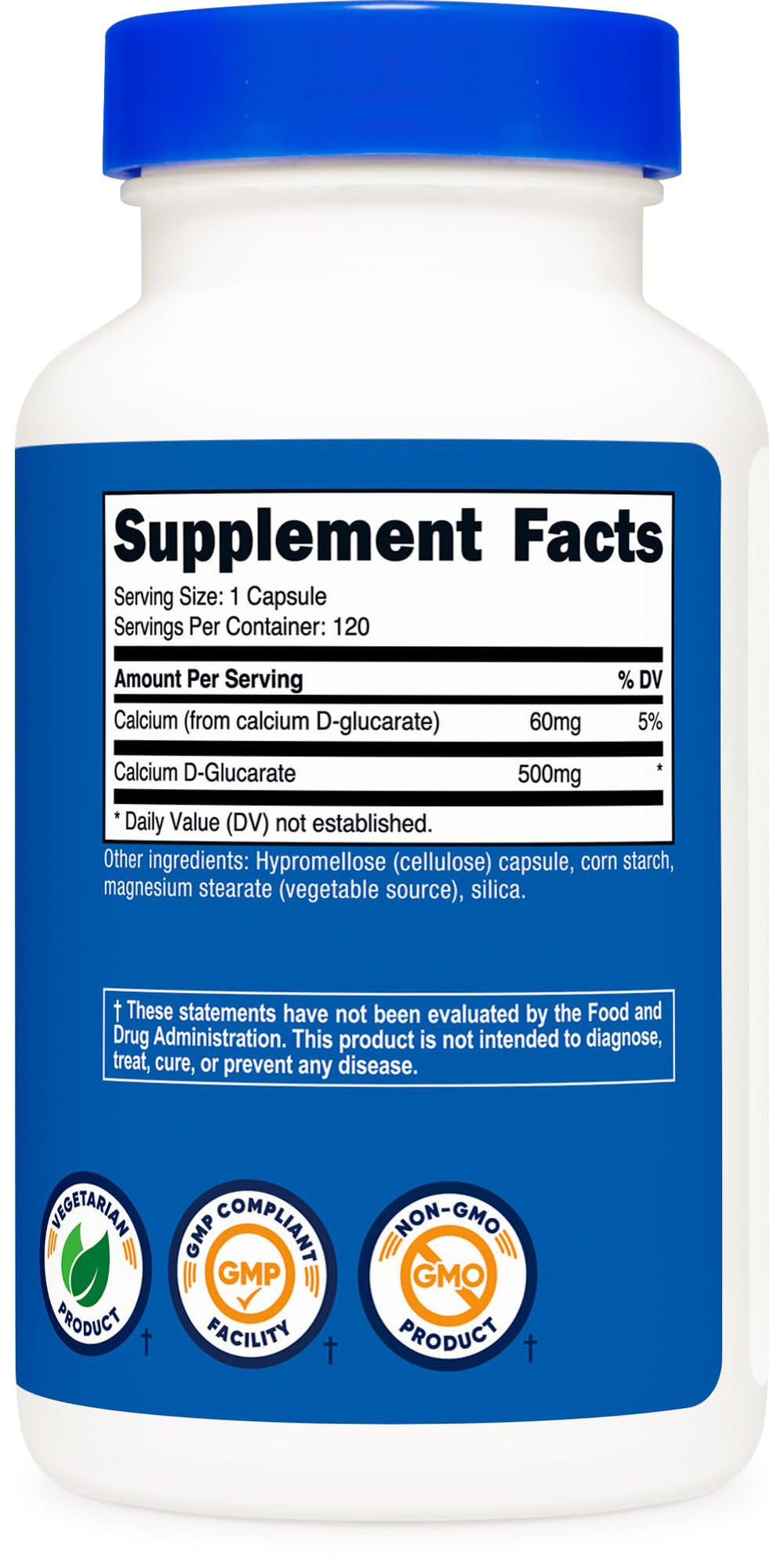 Nutrition facts graphic for Calcium D-Glucarate