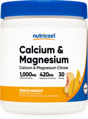 Nutricost Calcium Magnesium Powder Peach Mango flavor, 30 servings