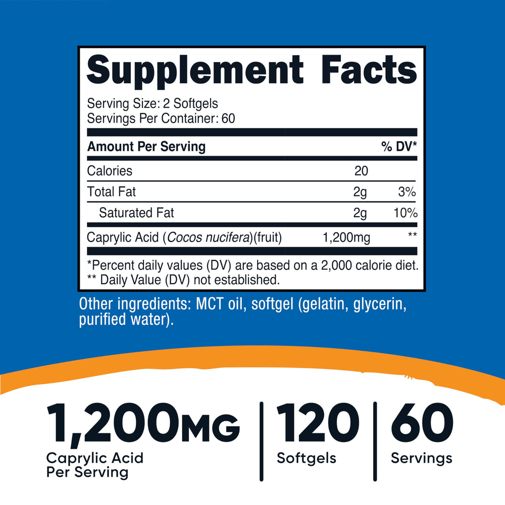 Close-up of Nutricost Caprylic Acid label