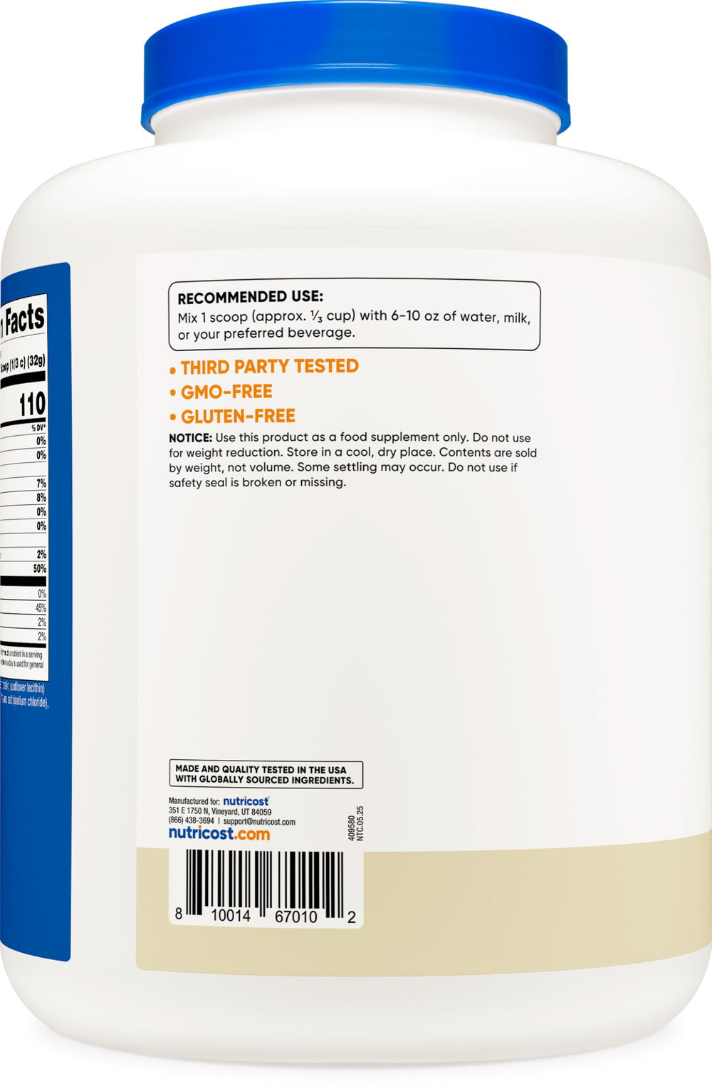 5 lb vanilla casein protein powder container