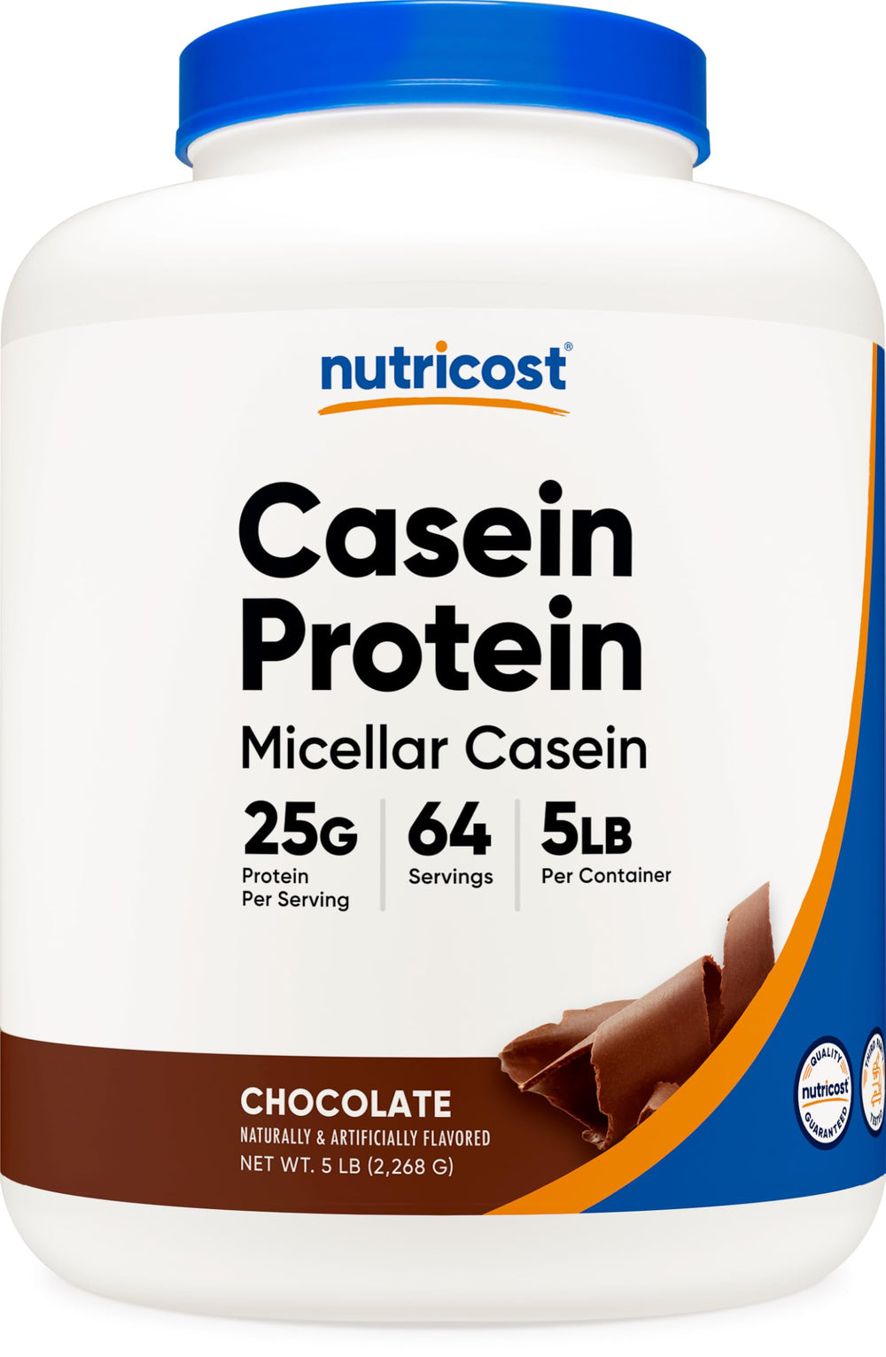 Nutricost Casein Protein Powder 5lb Chocolate container front view
