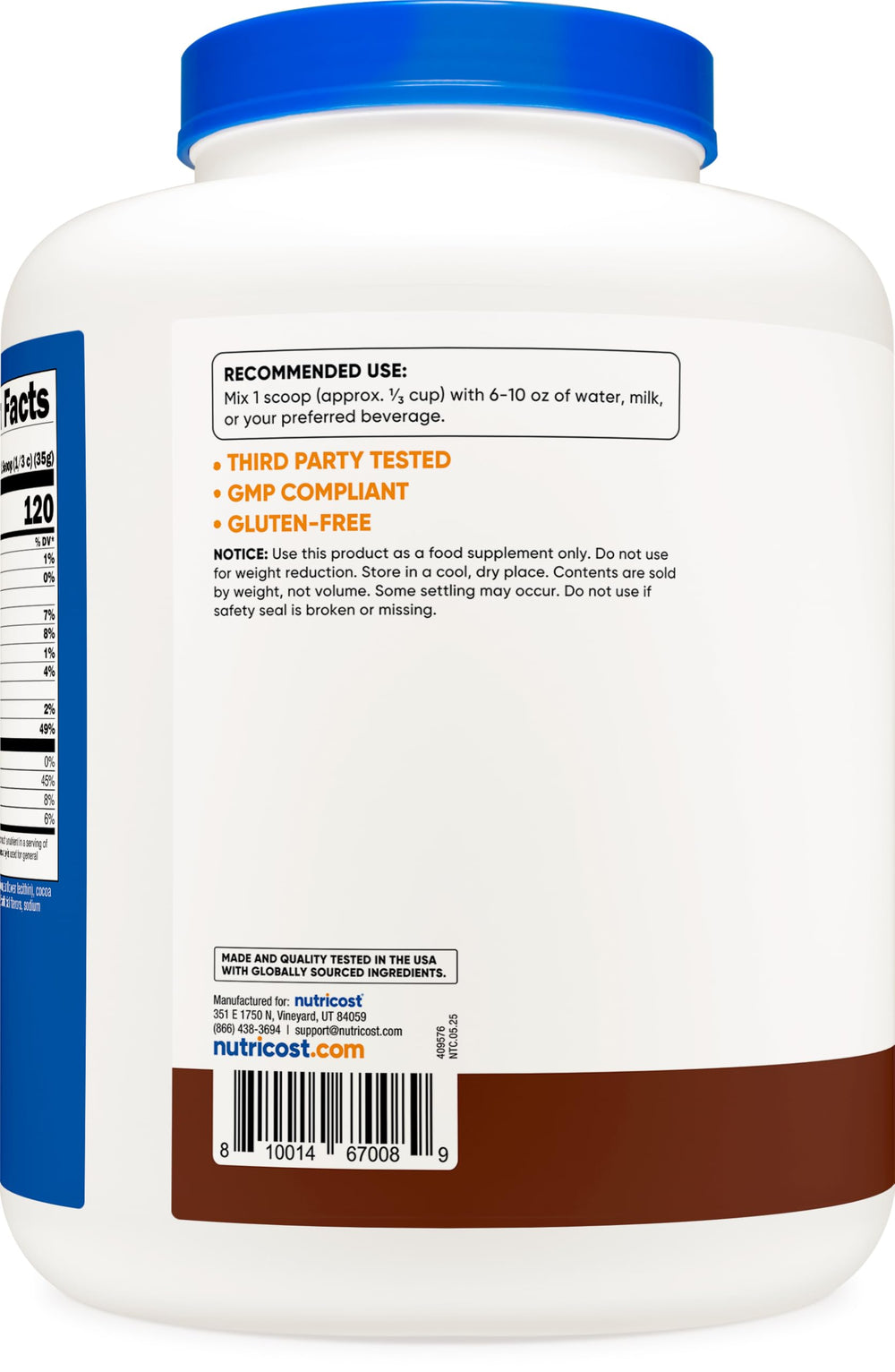 Gluten Free and Non-GMO badges on Nutricost Casein Protein Powder label