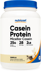 Nutricost Casein Protein Powder Vanilla 2lb tub front view