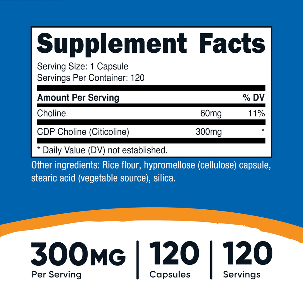 Nutricost CDP Choline 300mg bottle label close-up