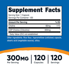 Nutricost CDP Choline 300mg bottle label close-up