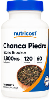 Nutricost Chanca Piedra Extract bottle label showing 1800 mg per serving