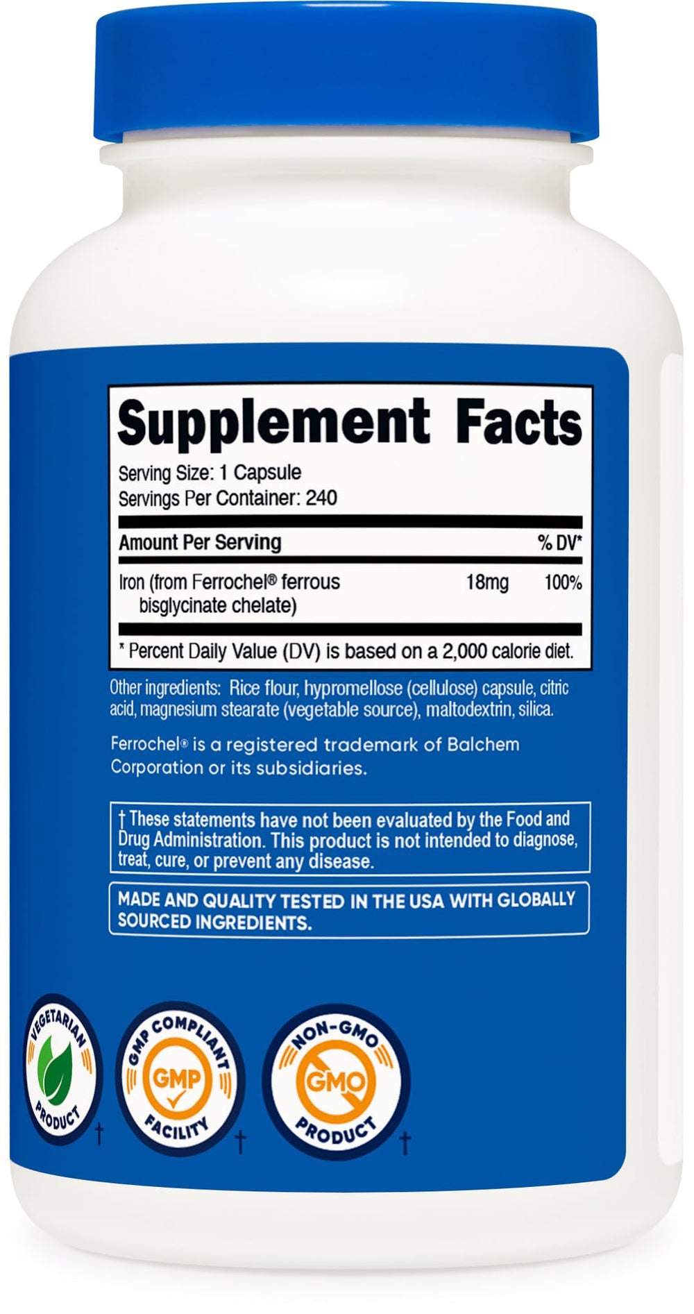 Third-party testing certificate for Nutricost Chelated Iron