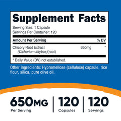 Back label view of Nutricost Chicory Root 650mg bottle