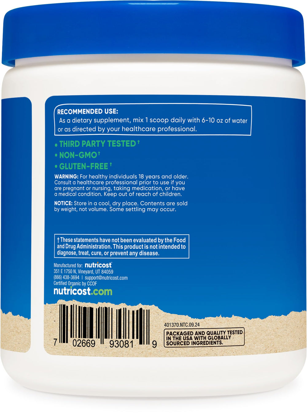 Chlorella powder ingredients and nutrition facts