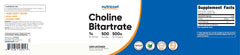ISO-accredited third-party testing label on Nutricost Choline Bitartrate 500g package