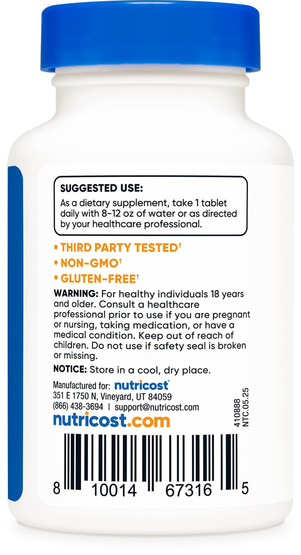 Gluten-free and non-GMO label on Nutricost Chromium bottle