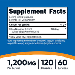 Nutricost Citrus Bergamot Capsules bottle close-up showing 1200mg per serving