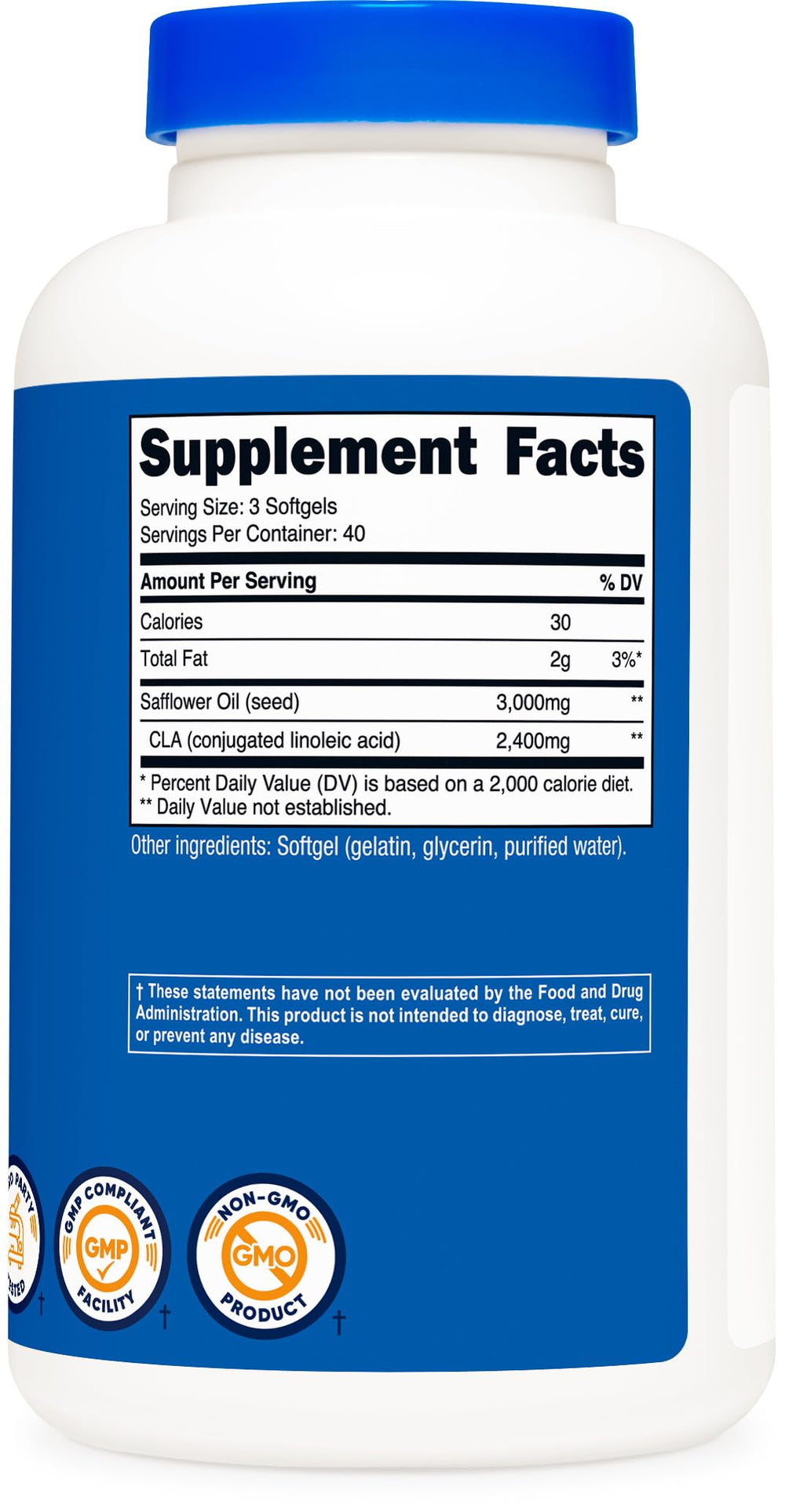 Packaging notes GMP and NSF certification on Nutricost CLA