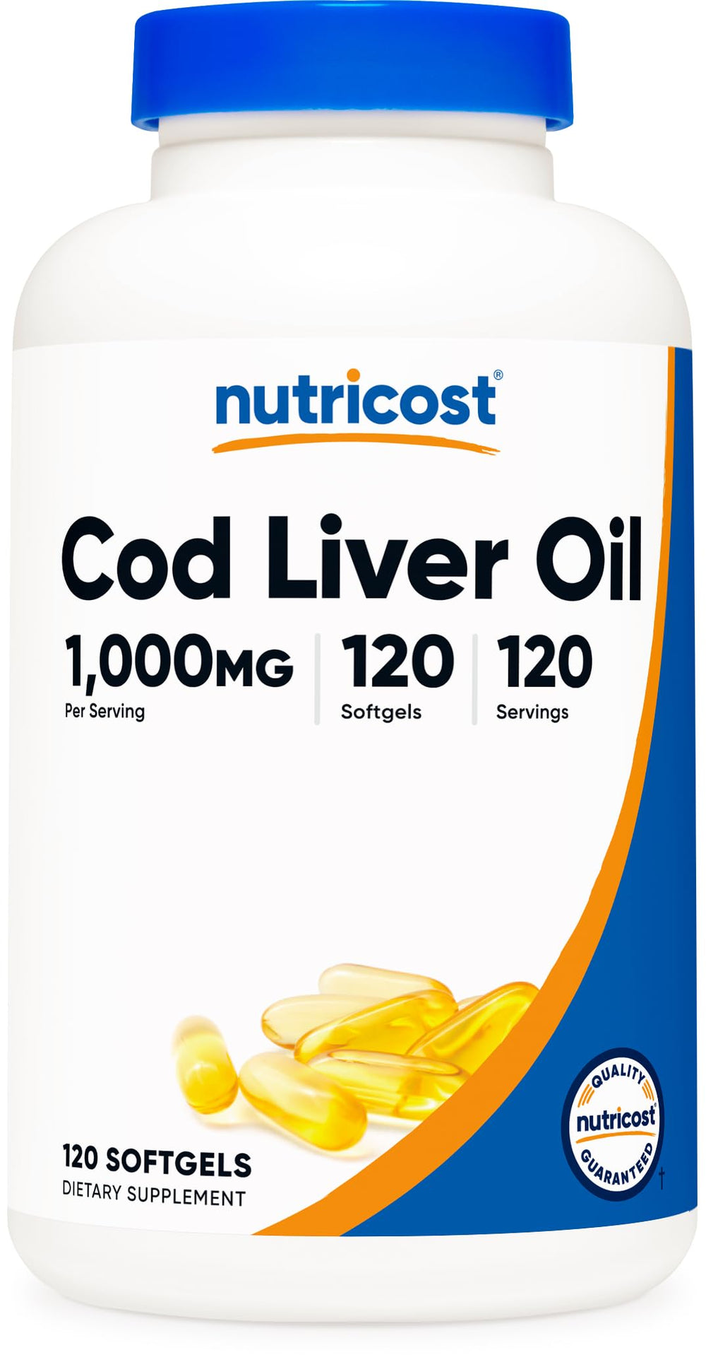 Bottle of Nutricost Cod Liver Oil 1000mg - 120 Softgels