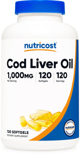 Bottle of Nutricost Cod Liver Oil 1000mg - 120 Softgels