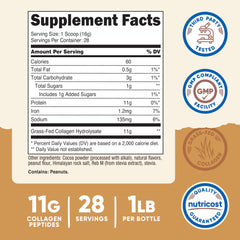 Back view of Nutricost Collagen Peptides Powder Chocolate Peanut Butter flavor, 1 lb