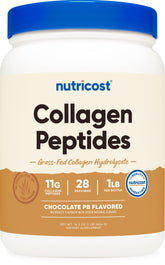 Front view of Nutricost Collagen Peptides Powder Chocolate Peanut Butter flavor, 1 lb