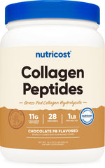 Front view of Nutricost Collagen Peptides Powder Chocolate Peanut Butter flavor, 1 lb