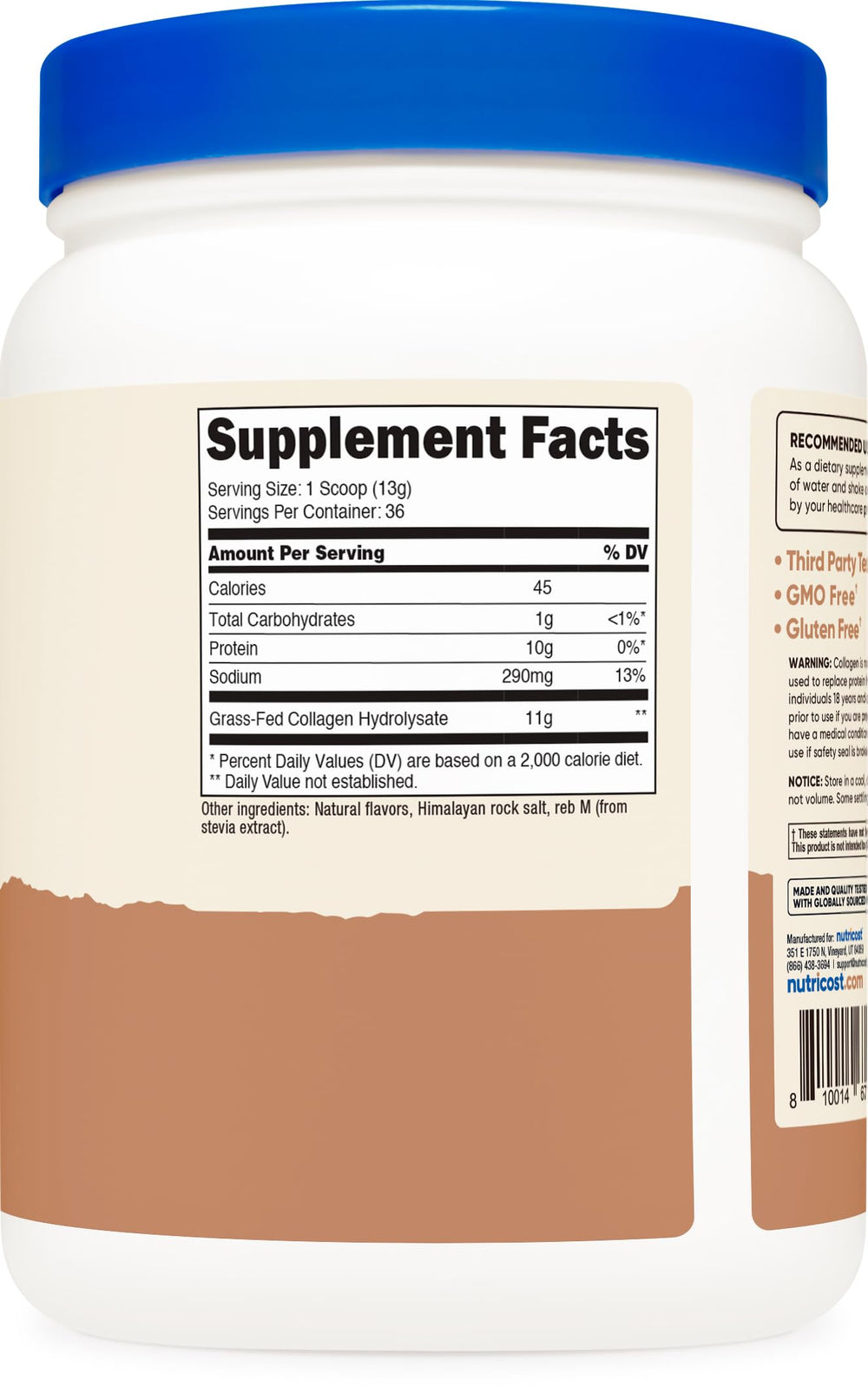 Scoop of Nutricost Collagen Peptides Powder Salted Caramel being poured