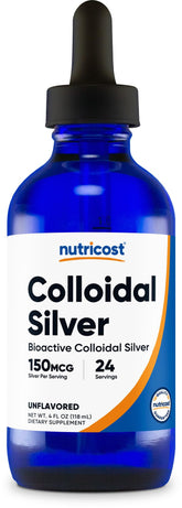 Nutricost Colloidal Silver 4oz bottle in cobalt blue glass